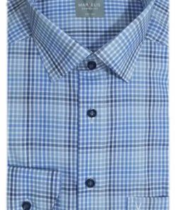 Blauw met wit geruit herenoverhemd van Marvelis met lange mouwen, gemaakt van 100% strijkvrij katoen met borstzak.