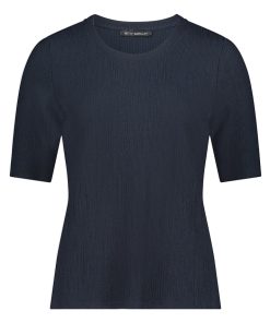 Betty Barclay dames shirt marineblauw met crinkle structuur en korte mouwen