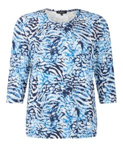 Jeansblauwe Sunday blouson voor dames met ritssluiting, 3/4 mouwen en elastische boord