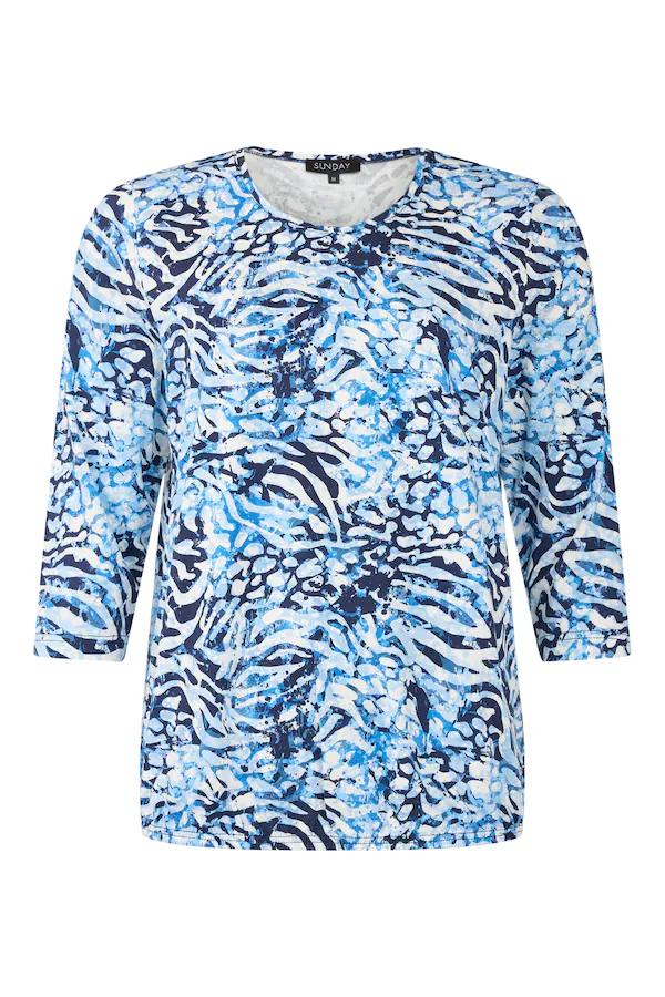 Jeansblauwe Sunday blouson voor dames met ritssluiting, 3/4 mouwen en elastische boord