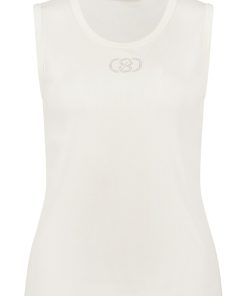 Betty Barclay dames top mouwloos off white gebroken wit ribstof met ronde hals