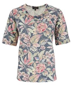 Leona per Donna dames shirt met kleurrijke bloemenprint en korte mouwen van viscose-stretch