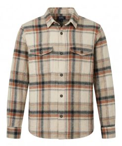 Beige geruit Boston Brothers overshirt voor heren met twee borstzakken en een knoopsluiting