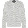 Frank Walder dames blazer grijs wit getextureerd met glansdetail en opstaande kraag