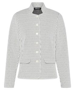 Frank Walder dames blazer grijs wit getextureerd met glansdetail en opstaande kraag