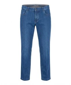 Lichtblauwe heren jeans van Luigi Morini model Bremen met elastische comfortband en steekzakken