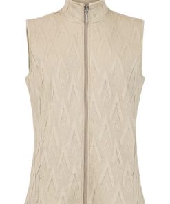 Sunday dames gilet zandkleur met rits en geometrisch motief