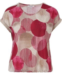 Rode Enjoy dames blouse met korte aangeknipte mouwen, ronde hals en een all-over cirkelprint