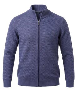 Marineblauw herenvest van Boston Brothers met ritssluiting en fijne ribbelstructuur