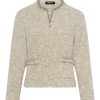 Frank Walder dames blazer gemeleerd beige marineblauw met rafeldetails en rijke structuur
