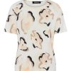 Frank Walder dames shirt met korte mouwen en beige marineblauw dessin van zachte viscose