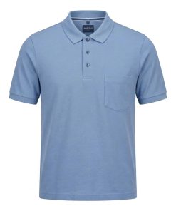 Blauw Marvelis heren poloshirt met korte mouwen, borstzakje en klassieke kraag