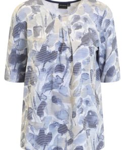 Brandtex dames shirt met korte mouwen en blauw beige grafisch dessin van zachte viscose
