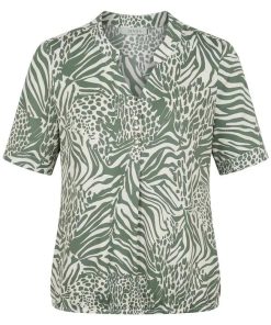 Sensia dames shirt groen travelstof korte mouw met elastische zoom en v-hals