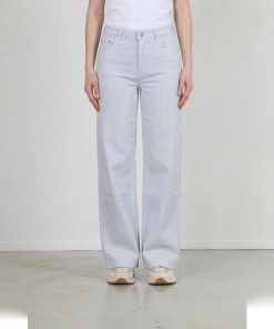 New Star dames broek model Neva wide leg lichtblauw wit verticaal gestreept
