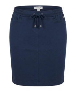 Marineblauwe rechte damesrok van Sensia met elastische tailleband en striksnoer