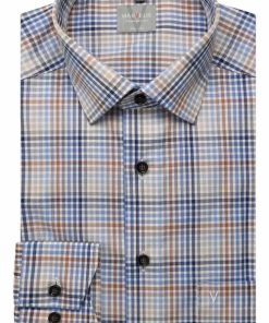 Marvelis strijkvrij overhemd blauw oranje geruit