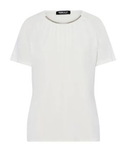 Frank Walder wit dames shirt met ronde hals en dubbele laag voorzijde tegen doorschijnen