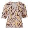 Enjoy dames blouson met gele en beige grafische print en elastische onderzijde