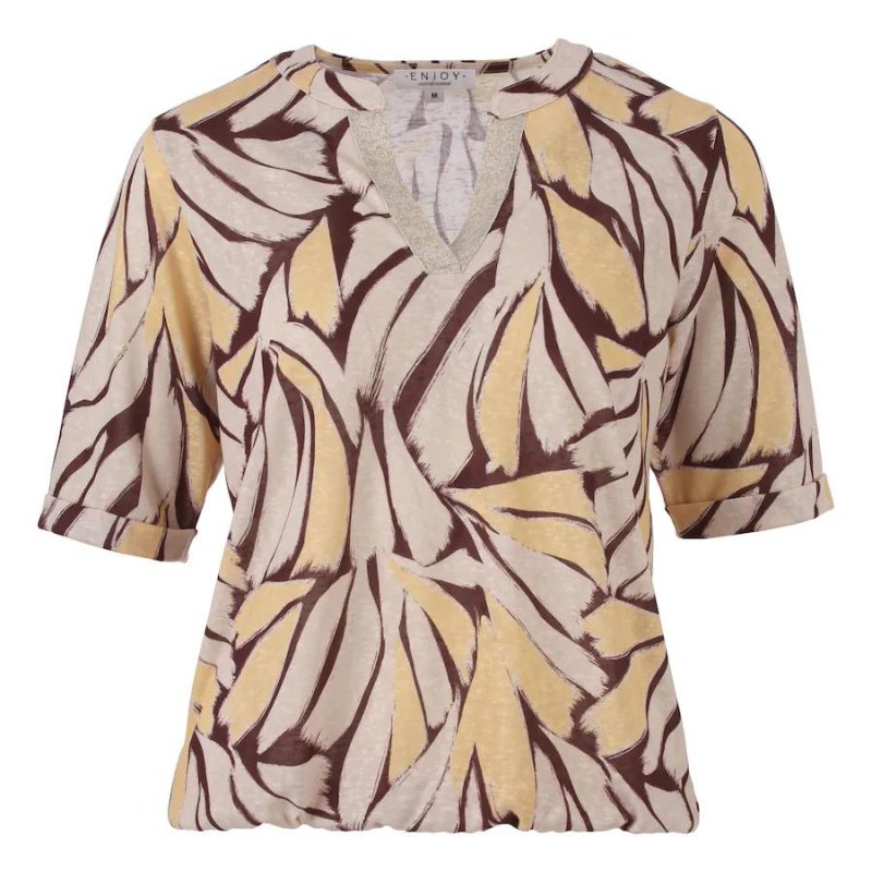 Enjoy Blouson Geel/Beige Grafische Print 