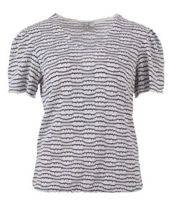 Enjoy dames shirt donkerblauw wit horizontaal gestreept met korte mouwen