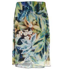Leona per Donna dames rok met groene en blauwe botanische bloemenprint in dubbellaags mesh