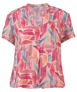 Roze dames blouson van Enjoy met een kleurrijke grafische print, V-hals en korte mouwen