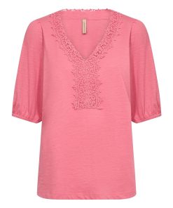 Soyaconcept dames shirt Babette roze 100% katoen met lange mouwen en subtiele textuur