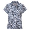 Blauwe dames blouse van Enjoy met korte mouwen, klassieke kraag en vrolijke dierenprint