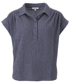 Enjoy dames polo korte mouw jeansblauw met wafelstructuur en kraagje