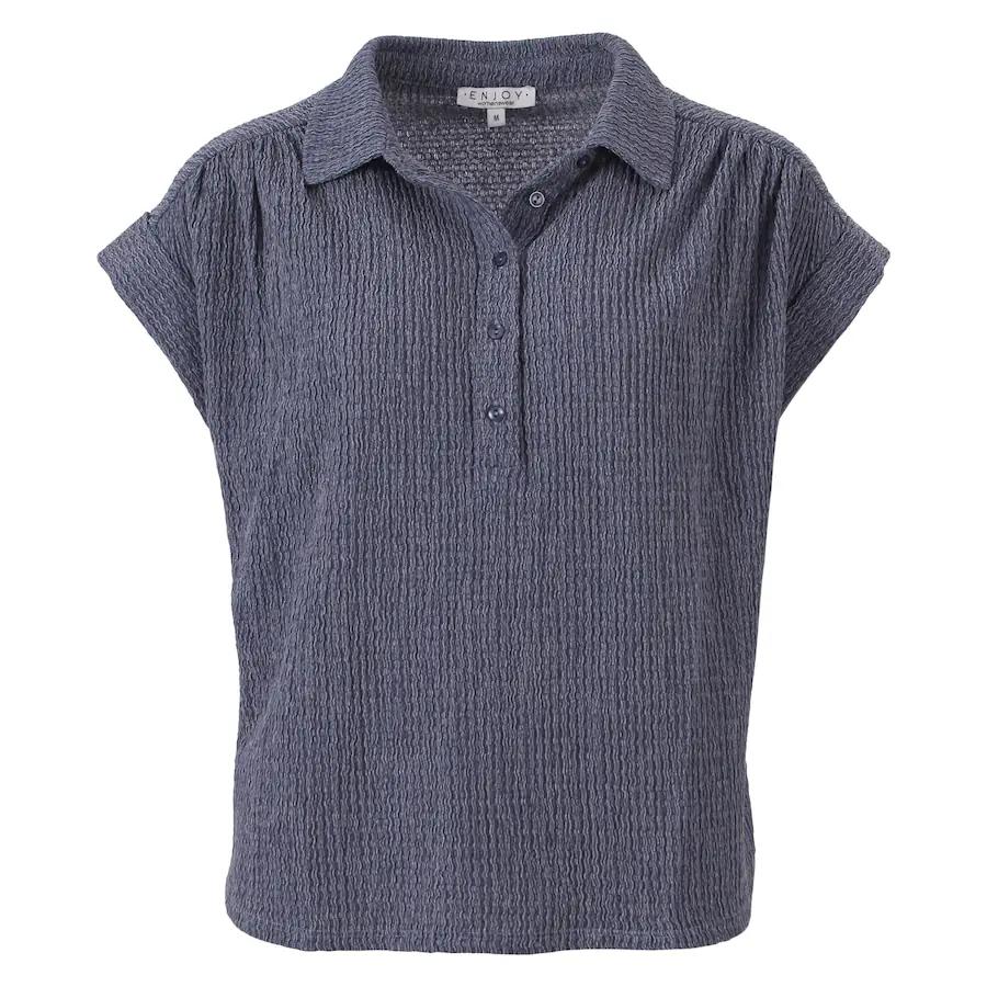 Enjoy dames polo korte mouw jeansblauw met wafelstructuur en kraagje