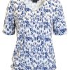 Brandtex dames shirt blauw wit korte mouwen 100% katoen met grafisch dessin