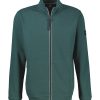Lerros heren sweatvest in petrol groen met ritszakken en fijngebreide microstructuur