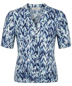 Sensia dames blouson met mint blauwe bloemenprint van travelstof en elastische boorden