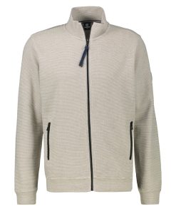 Lerros heren sweatvest gebroken wit met subtiele structuur en ritszakken voor- en achterkant