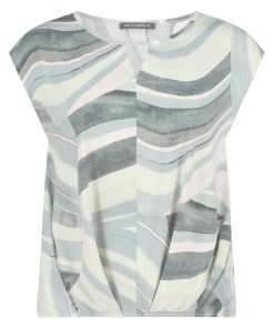 Betty Barclay dames top met blauw-groene grafische print en oversized korte mouwen