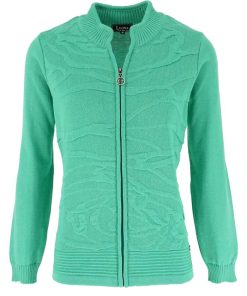 Leona per Donna dames vest model Wendy groen gebreid met knopen en ronde hals