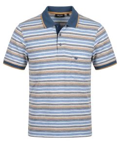 Jeans blauw gestreept Pre End heren poloshirt met borstzakje en blauwe kraag