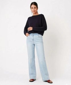 Toni dames jeans met wijde pijp (wide leg) in blauwe stretch denim en comfortabele taille