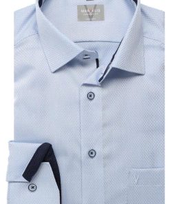 Effen blauw herenoverhemd van Marvelis met lange mouwen en Kent-kraag, gemaakt van 100% strijkvrij katoen.