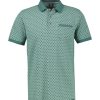 Groen gestreept Lerros heren poloshirt met all-over geometrische print en borstzakje