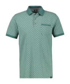 Groen gestreept Lerros heren poloshirt met all-over geometrische print en borstzakje