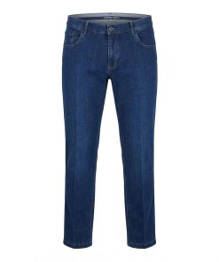 Denimblauwe heren jeans van Marcello Marabotti model Marco met comfortband en stretch