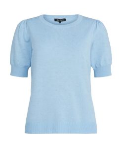 Sunday dames truitje fijngebreid lichtblauw korte mouw met viscose en polyester