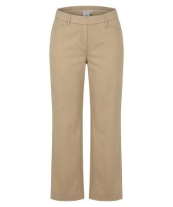 Relaxed by Toni dames broek Scarlet model wide leg beige katoen met elastische tailleband