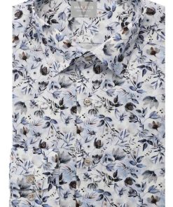 Blauw herenoverhemd van Marvelis met een subtiel all-over bloemenmotief, lange mouwen en gemaakt van 100% strijkvrij katoen.