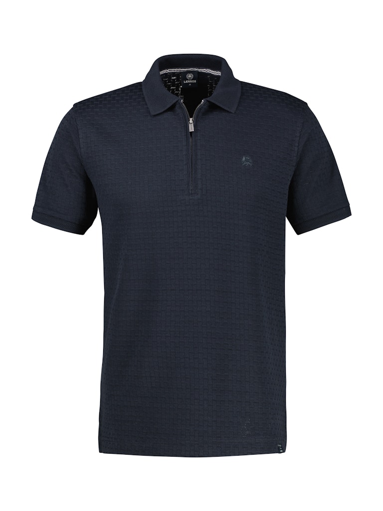 Donkerblauw Lerros heren poloshirt met ritssluiting en fijne wafelstructuur in de stof