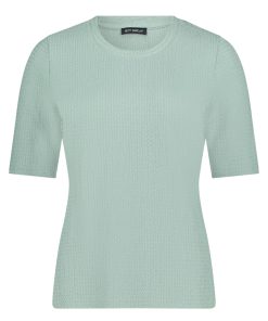 Betty Barclay dames shirt jadegroen met crinkle structuur en korte mouwen