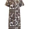 Luchtige dames jurk van Brandtex met bruine print.