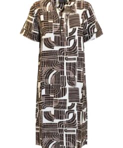 Brandtex Jurk Bruin Dessin - Luchtige Linnenmix